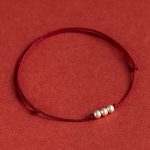 Buddha Stones 925 Sterling Silver Three Beads Protection String Bracelet Anklet Bracelet Anklet BS Anklet(Circumference 21-27cm)