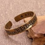 Buddha Stones 2Pcs Om Mani Padme Hum Dragon Phoenix Copper Leather Peace Cuff Bracelet Bangle Bracelet Bangle BS 6