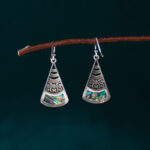 Buddha Stones Copper Tridacna Stone Hollow Pattern Blessing Drop Earrings 2