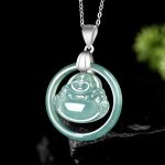 Buddha Stones 925 Sterling Silver Natural Jade Round Laughing Buddha Abundance Chain Necklace Pendant Necklaces & Pendants BS 1