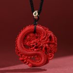 Buddha Stones Year of the Dragon 925 Sterling Silver Natural Cinnabar Copper Coin Luck Necklace Pendant Necklaces & Pendants BS Black Rope Large 49mm
