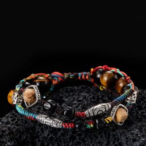 Buddha Stones 925 Sterling Silver Tiger's Eye Bodhi Seed Handmade Courage Bracelet Bracelet BS 19cm fit for Wrist Circumference 17cm