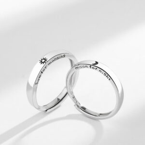 Buddha Stones 925 Sterling Silver Sun Moon Protection Adjustable Couple Ring Ring BS main