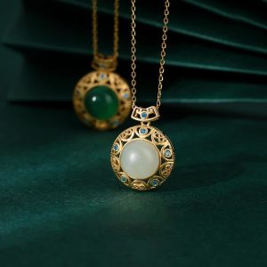 Buddha Stones 925 Sterling Silver Green Chalcedony Hetian White Jade Strength Necklace Pendant Necklaces & Pendants BS main