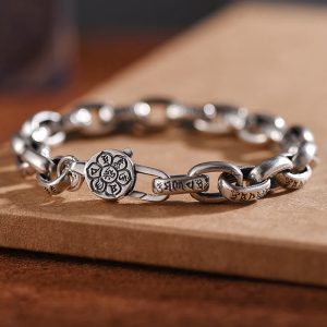 Buddha Stones 925 Sterling Silver Six True Words Wisdom Calm Bracelet Bracelet BS 21cm fit for Wrist Circumference 19-20cm