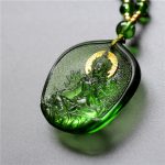 Buddha Stones Tibetan Green Tara Buddha Gold Plated Liuli Crystal Protection Necklace Pendant Necklaces & Pendants BS 2