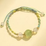 Buddha Stones Strawberry Quartz Pink Crystal Prehnite White Agate Bead Healing Rope Bracelet 12