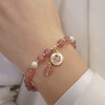 Buddha Stones Strawberry Quartz Pearl Elk Smiley Face Fishtail Fu Character Charm Healing Bracelet Bracelet BS Strawberry Quartz&Fu Character(Wrist Circumference 14-19cm)