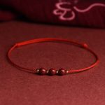 Buddha Stones Natural Lucky Cinnabar Bead Blessing String Bracelet Anklet Bracelet BS Three Cinnabar Bead Red Anklet(Anklet Circumference 21-27cm)
