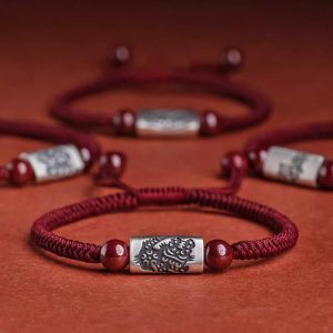 Buddha Stones 925 Sterling Silver 12 Chinese Zodiac Cinnabar String Bracelet Bracelet BS main