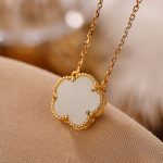 Buddha Stones 925 Sterling Silver Plated Gold Natural Hetian Jade Flower Luck Necklace Pendant Ring Set Bracelet Necklaces & Pendants BS Gold Necklace