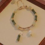 Buddha Stones Jade Bamboo Leaf Lily Of The Valley Pattern Luck Abundance Bracelet Bracelet BS Bamboo Lily Of The Valley(Wrist Circumference 15-16cm)