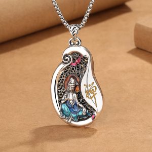 Buddha Stones Avalokitesvara Lotus Design Copper Wealth Necklace Pendant Necklaces & Pendants BS Avalokitesvara Lotus Design
