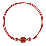 Buddha Stones Four Leaf Clover Cinnabar Blessing Calm String Bracelet Anklet Bracelet BS 19