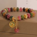 Buddha Stones Natural Colorful Tourmaline Cute Rabbit Charm Positive Bracelet Bracelet BS 6