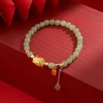 Buddha Stones Year of the Dragon Dumpling Natural Red Agate Garnet Hetian Jade Fu Character Luck Success Bracelet Bracelet BS Hetian Jade Fu Character(Wrist Circumference 14-16cm)