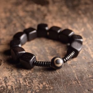 Buddha Stones Tibetan Ebony Wood Dzi Bead Strength Bracelet Bracelet BS 17cm-18cm
