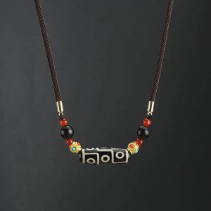 Buddha Stones Tibetan Nine-Eye Dzi Bead Protection Blessings String Necklace Pendant Necklaces & Pendants BS Black White Nine-Eye Dzi Bead