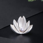 Buddha Stones 925 Sterling Silver Lotus Flower Pearl New Beginning Brooch Brooch BS 2