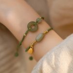 Buddha Stones Lotus Jade Peace Buckle Bead Luck Happiness Charm String Bracelet Bracelet BS main