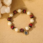Buddha Stones Tibetan Zakiram Goddess of Wealth Charm Liuli Glass Incense Ash Porcelain Bead Protection Bracelet Bracelet BS Beige Porcelain Red Liuli Glass Bead
