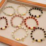 Buddha Stones Year Of The Dragon Red Agate Strawberry Quartz Black Obsidian Jade Garnet Pearl Cinnabar Dumpling Dragon Luck Fu Character Bracelet Bracelet BS 37