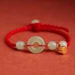 Buddha Stones Round Peace Buckle Jade Lotus Happiness Abundance Wealth String Bracelet Bracelet BS Lotus-Red(Wrist Circumference 14-18cm)