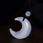 Buddha Stones Natural Silver Sheen Obsidian Selenite Crystal Crescent Moon Yin Yang Couple Protection Necklace Pendant Necklaces & Pendants BS 13