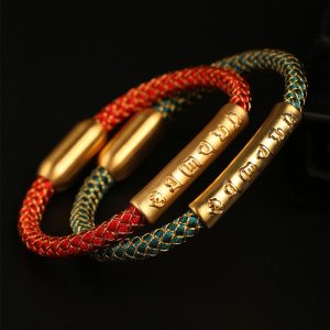 Buddha Stones Handmade 999 Sterling Silver Om Mani Padme Hum Protection Dragon Scale Braided Magnetic Buckle Bracelet Bracelet BS main