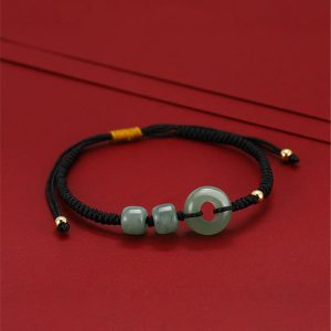 Buddha Stones 2Pcs Green Aventurine White Jade Peace Buckle Luck Braided Couple Bracelet Bracelet BS main