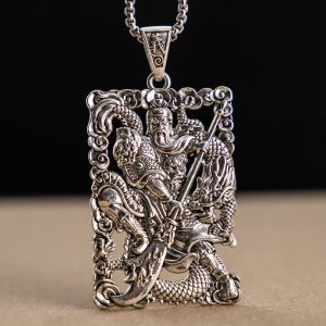 Buddha Stones Guan Gong Dragon Auspicious Clouds Wealth Necklace Pendant Necklaces & Pendants BS Guan Gong&Dragon Hollow Pattern
