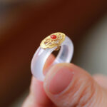Buddha Stones White Agate Cyan Jade Turquoise Red Agate Luck Protection Ring Rings BS Red Agate&Auspicious Cloud Large