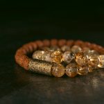 Buddha Stones Natural Citrine Crystal Rudraksha Bodhi Seed Brass Bead Prosperity Double Wrap Bracelet Bracelet BS 2
