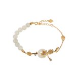 Buddha Stones 925 Sterling Silver Hetian Jade Peace Buckle Lotus Luck Chain Bracelet Bracelet BS 5
