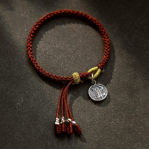 Buddha Stones Handmade 925 Sterling Silver Five Directions Gods of Wealth Luck Protection String Braid Bracelet Bracelet BS 17-19cm