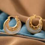 Buddha Stones Crescent Moon Jade Prosperity Drop Earrings Earrings BS 6