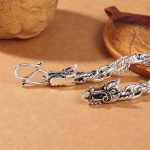 Buddha Stones 925 Sterling Silver Dragon Luck Protection Bracelet Bracelet Bangle BS 5