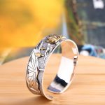 Buddha Stones 925 Sterling Silver Lotus Flower Calm Bracelet Adjustable Bangle Bracelet BS 6