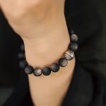 Buddha Stones Natural Silver Sheen Obsidian Lunar Meteorite Protection Bracelet Bracelet BS 4