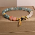 Buddha Stones Jade Yanyuan Agate White Jade Koi Fish Scripture Charm Luck Bracelet Bracelet BS 3