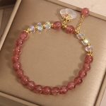 Buddha Stones Natural Strawberry Quartz Crystal White Agate Auspicious Cloud Healing Bracelet Bracelet BS 2