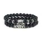 Buddha Stones 2Pcs Natural Crystal Agate Buddha Protection Bracelet Bracelet BS Black Onyx