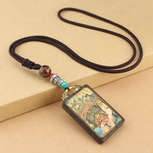 Buddha Stones Tibet God of Wealth Thangka Ebony Peace Necklace Pendant Necklaces & Pendants BS Zakiram Goddess of Wealth Thangka