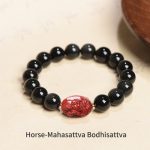 Buddha Stones Chinese Zodiac Natal Buddha Natural Black Obsidian Cinnabar Purification Bracelet Bracelet BS 10mm Horse-Mahasattva Bodhisattva(Wrist Circumference 14-17cm)