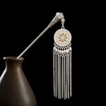 Buddha Stones Water Drop Lily of the Valley Flowers Tassels Confidence Hairpin Hairpin BS Round Tassel-White