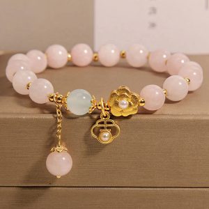 Buddha Stones Natural Pink Crystal Lucky Flower Warmth Bracelet Bracelet BS Pink Crystal(Wrist Circumference: 14-17cm)