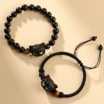 Buddha Stones Cute Ebony Wood Cat Head Pattern Peace Bracelet Bracelet BS 11