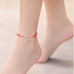 Buddhastoneshop 925 Sterling Silver Red String Braid Bell Charm Anklet