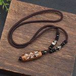 Buddha Stones Tibet Om Mani Padme Hum Dzi Bead Avalokitesvara Pattern Wealth Necklace Pendant Necklaces & Pendants BS 3