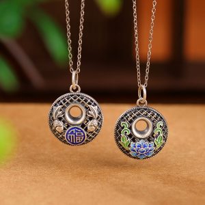 Buddha Stones 999 Sterling Silver Koi Fish Fu Character Lotus Peace Buckle Wealth Necklace Pendant Necklaces & Pendants BS main